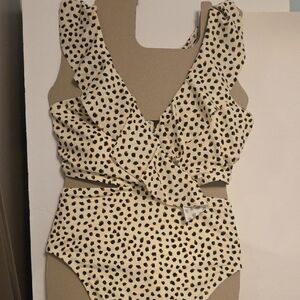 Shade & Shore Cream and Black Bodysuit with Plunging V-neckline